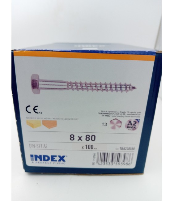 Tirafondo DIN 571 8x80 Inox A-2 para Madera | Herrajes HE