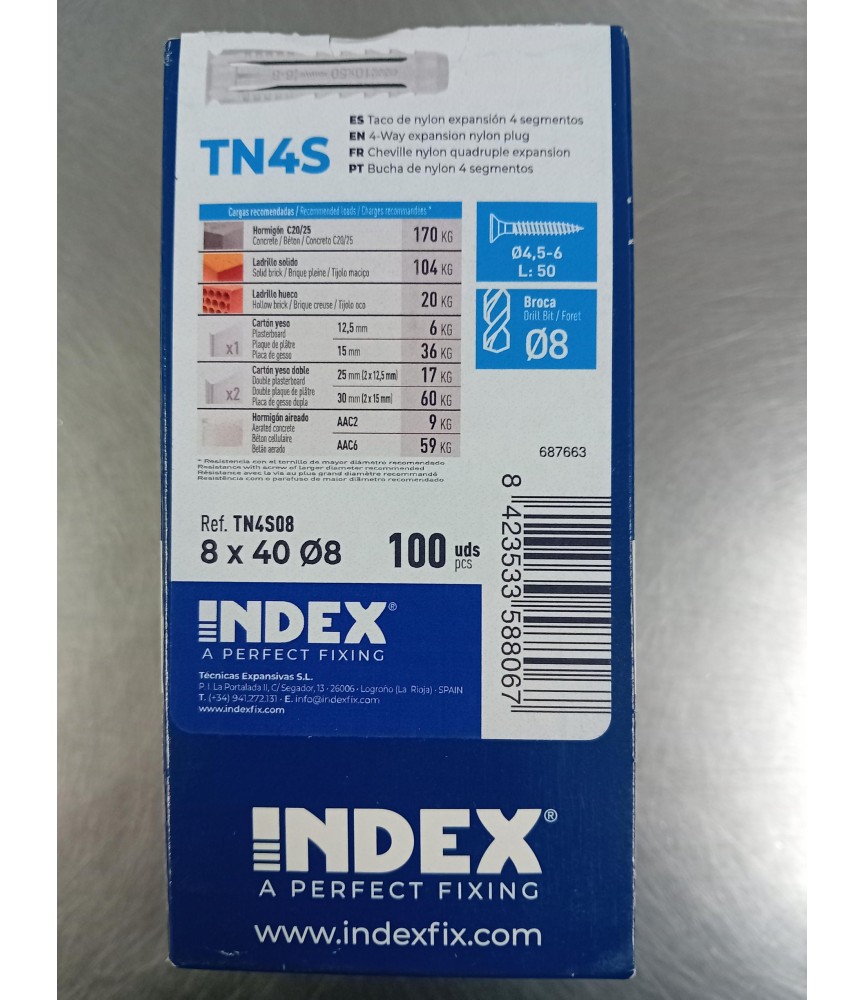 Taco Index 4 Segmentos Nº10x80mm Cargas Pesadas | Herrajes HE