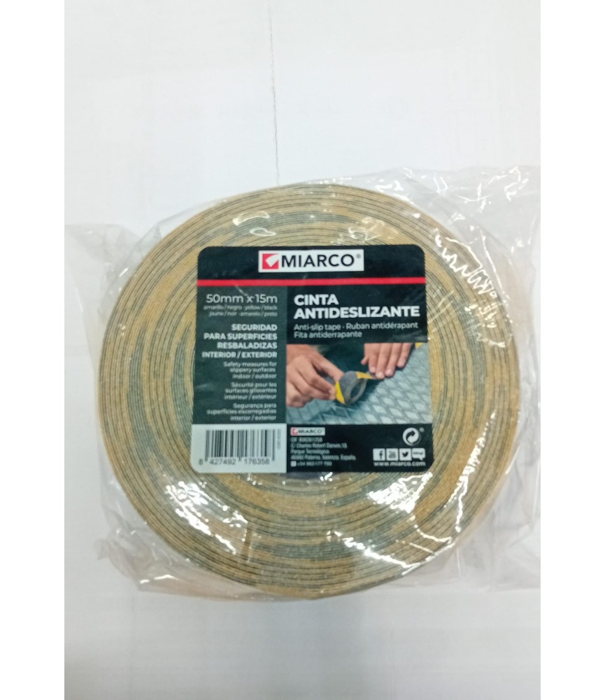 Cinta Antideslizante Negra/Amarilla 50x15m | Herrajes HE