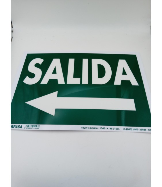 Cartel Salida Flecha Izquierda 1042 | Herrajes HE