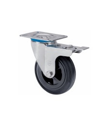 Rueda Giratoria Placa Freno Goma Negra | Herrajes HE