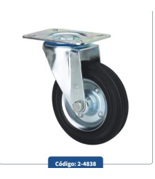 Rueda Giratoria Placa Goma Negra Eje Rodillos | Herrajes HE