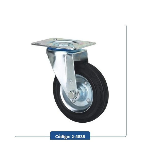 Rueda Giratoria Placa Goma Negra Eje Rodillos | Herrajes HE