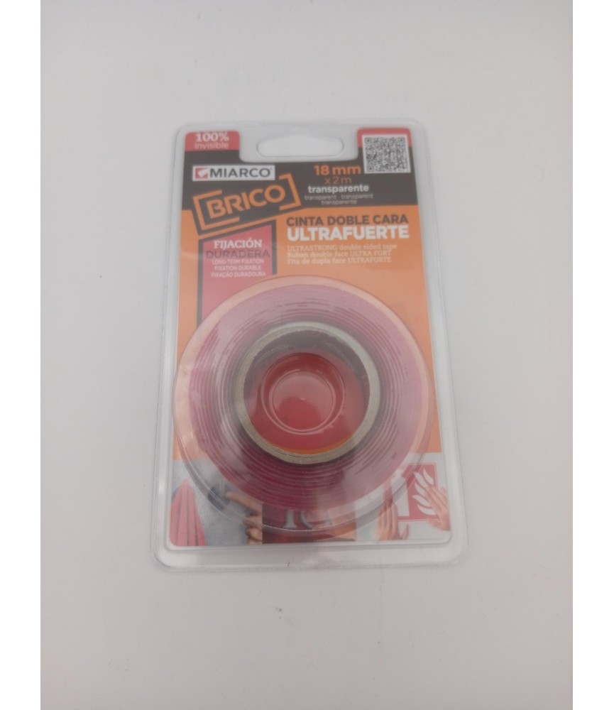 Cinta Doble Transparente 18mm x 2m | Herrajes HE